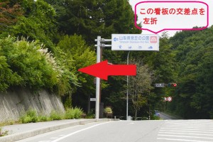 この看板の交差点を左折です